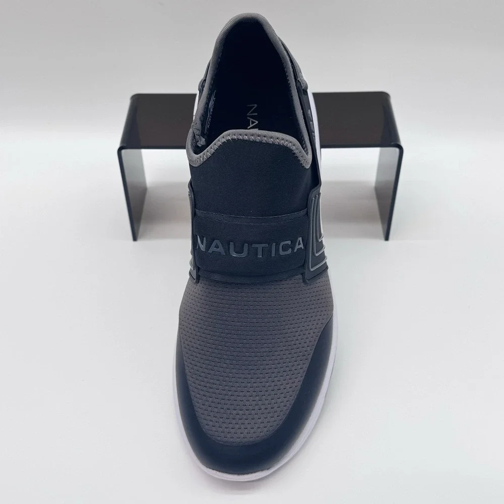 Size 10US- Nautica Colnor Slip On Shoes, Black Charcoal/White
